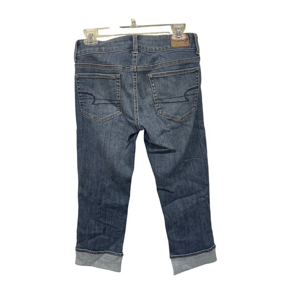 American Eagle Outfitters Super Stretch Dark Wash Denim Jeans Size 6 Rolled Hem - Picture 3 of 5
